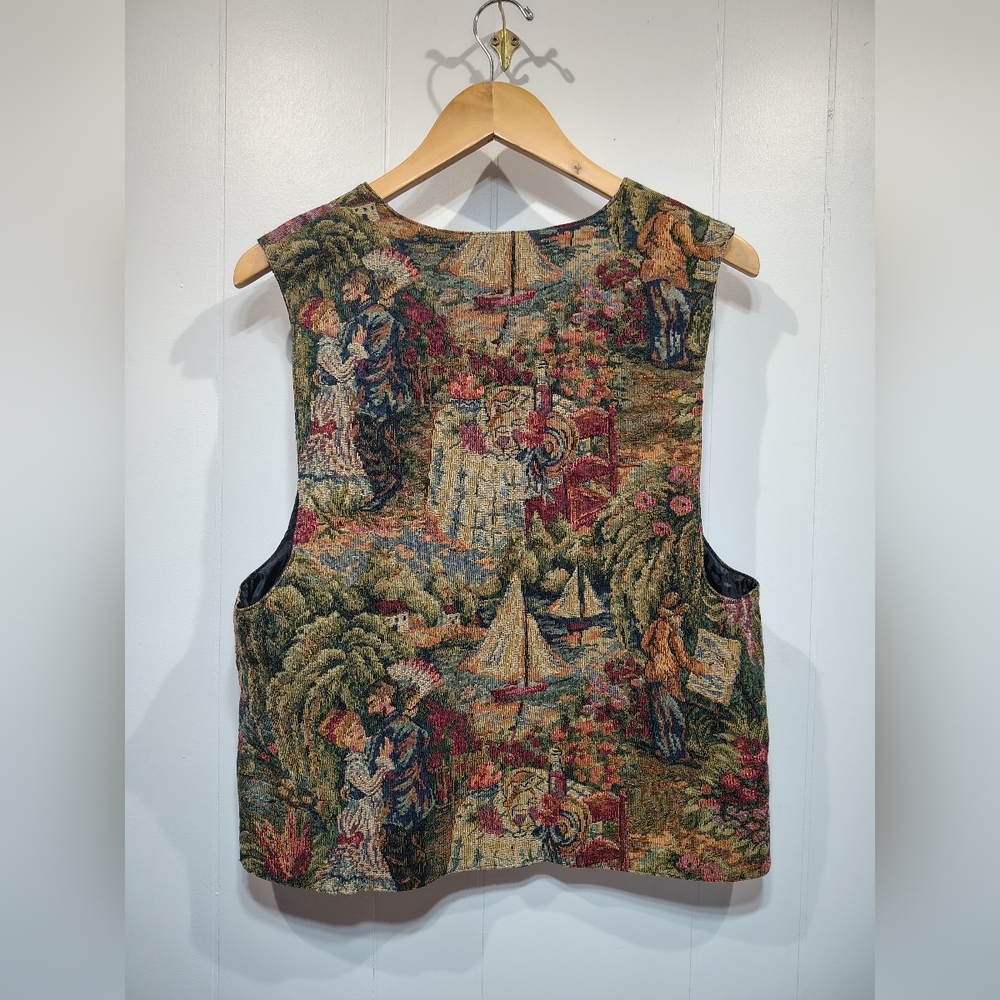 Vintage On The Verge Tapestry Vest Large Made in USA Cottagecore Art Garden - Picture 5 of 7